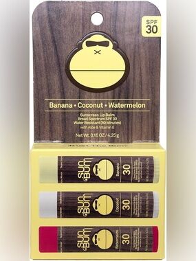 Sun Bum Sunscreen Lip Balm 3 Pack - Banana, Coconut and Watermelon - SPF 30 NIB